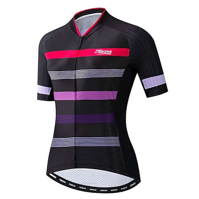  21Grams® Women's Short Sleeve Cycling Jersey Summer Spandex Polyester Black / Red Stripes Bike Jersey Top Mountain Bike MTB Road Bike Cycling UV Resistant Breathable Quick Dry Sports Clothing Apparel