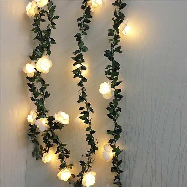  6M Sztuczne Rośliny Łańcuch świetlny LED Creeper Zielony Liść Bluszcz Winorośli Na Walentynki Domowa Dekoracja Ślubna Lampa DIY Wiszące Oświetlenie Ogrodowe Zasilane przez AA opakowanie na baterie 1