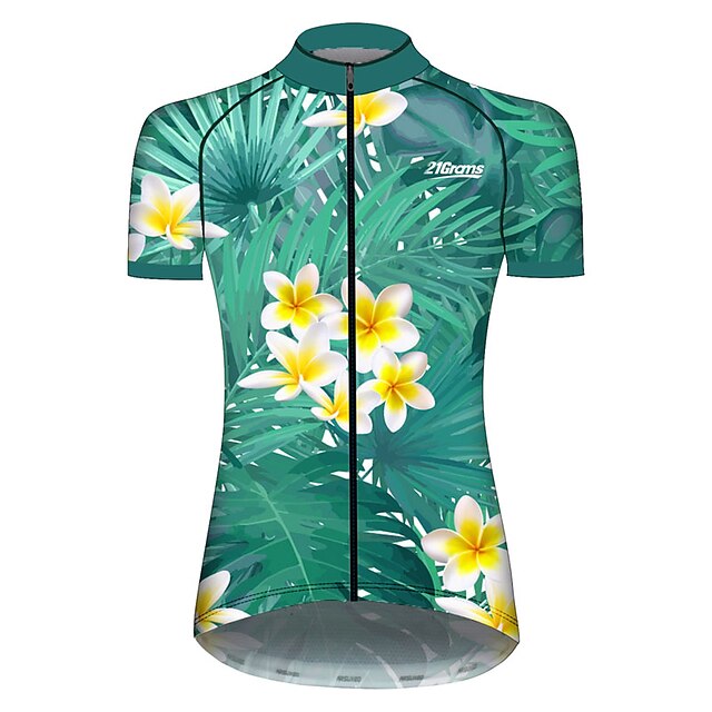  21Grams® Women's Short Sleeve Cycling Jersey Summer Spandex Polyester Green / Yellow Leaf Floral Botanical Funny Bike Jersey Top Mountain Bike MTB Road Bike Cycling UV Resistant Breathable Quick Dry