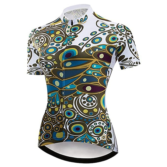  21Grams Women's Cycling Jersey Short Sleeve Bike Jersey Top with 3 Rear Pockets Mountain Bike MTB Road Bike Cycling UV Resistant Breathable Quick Dry Blue+Green Peacock Spandex Polyester Sports