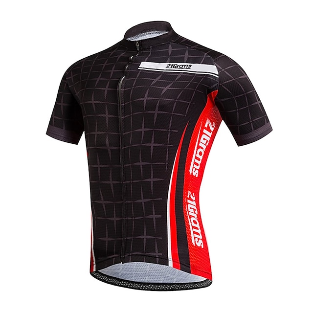  21Grams® Men's Short Sleeve Cycling Jersey Summer Spandex Polyester Black / Red Plaid Checkered Solid Color Bike Jersey Top Mountain Bike MTB Road Bike Cycling UV Resistant Breathable Quick Dry Sports