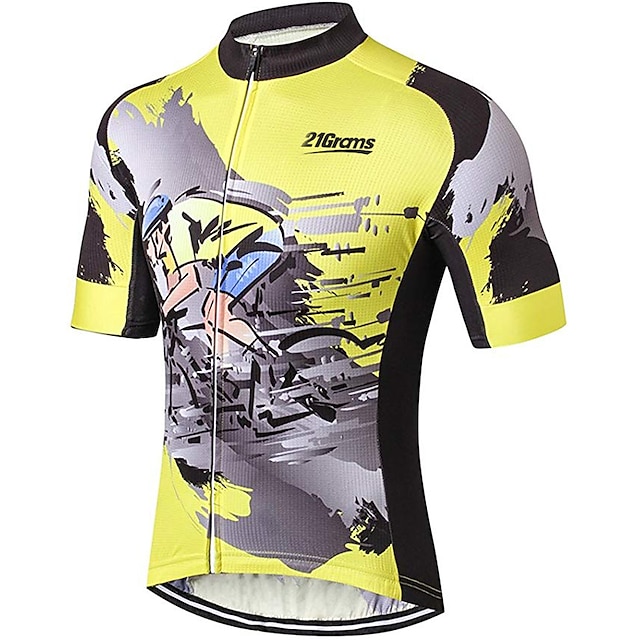  21Grams® Men's Short Sleeve Cycling Jersey Summer Spandex Polyester Black / Orange Solid Color Funny Bike Jersey Top Mountain Bike MTB Road Bike Cycling UV Resistant Breathable Quick Dry Sports
