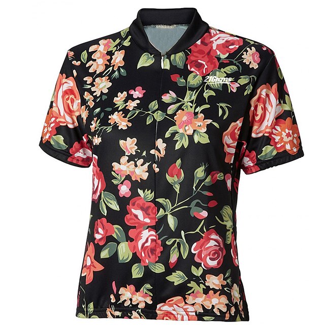  21Grams® Women's Short Sleeve Cycling Jersey Summer Spandex Polyester Black / Red Floral Botanical Bike Jersey Top Mountain Bike MTB Road Bike Cycling UV Resistant Breathable Quick Dry Sports