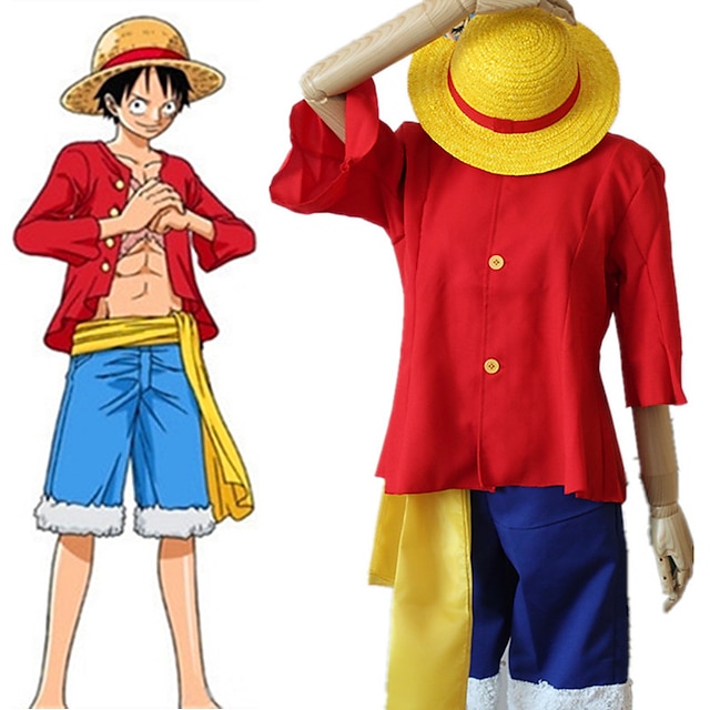  Inspirerad av One Piece · Två år efter versionen Monkey D. Luffy Animé Cosplay-kostymer Japanska Halloween Cosplay-kostymer Halvlång ärm Topp Byxor Skärp Till Herr