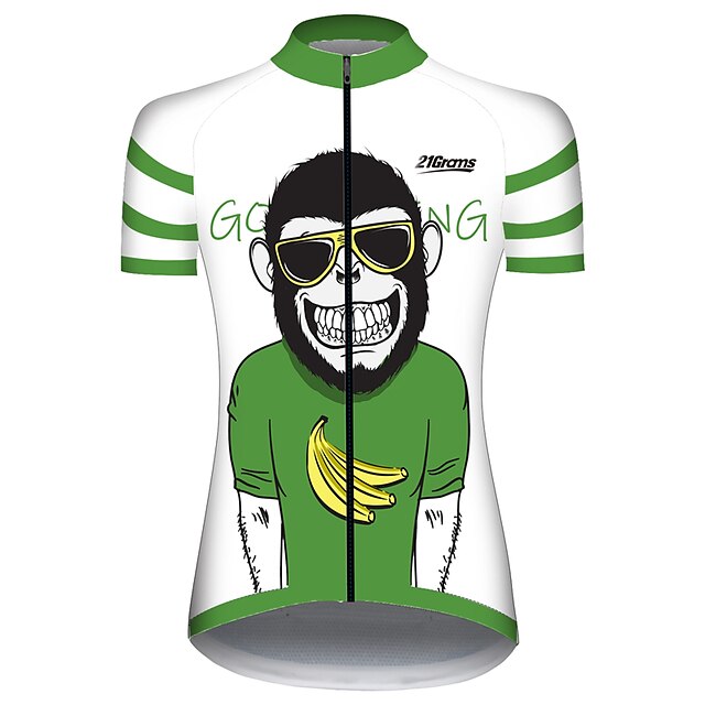  21Grams® Women's Short Sleeve Cycling Jersey Summer Spandex Polyester Green / Black Funny Monkey Banana Bike Jersey Top Mountain Bike MTB Road Bike Cycling UV Resistant Breathable Quick Dry Sports