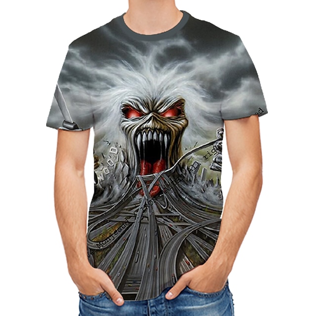 

Men's T shirt Shirt Graphic 3D Skull Round Neck Print Tops Gray