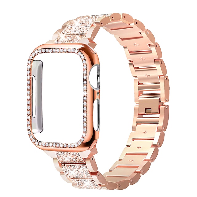  1 pcs SmartWatch Band with Case for Apple iWatch Series 7 / SE / 6/5/4/3/2/1 Jewelry Design Stainless Steel Bling Diamond Replacement Wrist Strap 41mm 45mm 38mm 42mm 40mm 44mm