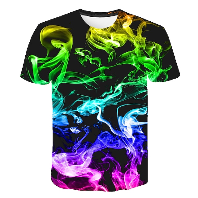  Kinder Jungen 3D Schwindel T-Shirt T-Shirt Kurzarm Regenbogen Optische Täuschung Farbblock 3D-Druck Blau Lila Schwarz Kinder Oberteile Sommer Basic Streetwear Sport