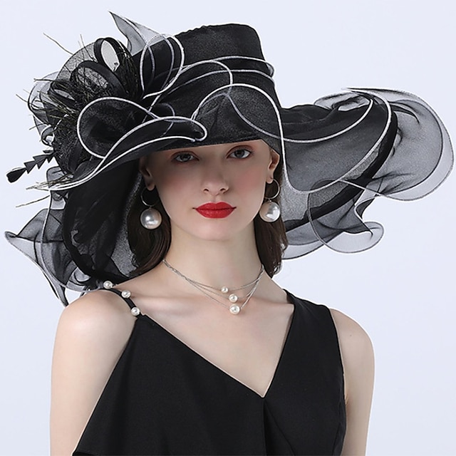  tylový klobouk móda vintage styl elegantní luxusní klobouky z organzy pokrývky hlavy s mašlí květinovým lemem 1 ks svatba dostihové závody Melbourne Cup dámská čelenka