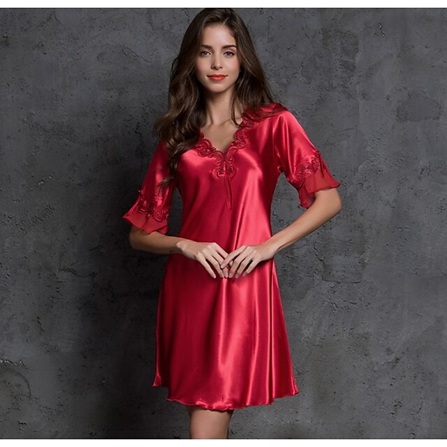 Womens Clothing Womens Sleep & Lounge | Womens Gift Pajamas Nightgown Home Christmas Party Daily Vintage Style Pure Color Satin 