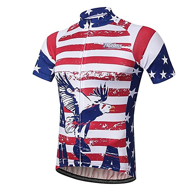  21Grams® Men's Short Sleeve Cycling Jersey Summer Spandex Polyester Red+Blue American / USA Eagle National Flag Bike Jersey Top Mountain Bike MTB Road Bike Cycling UV Resistant Breathable Quick Dry