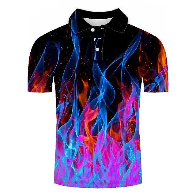 Men's Collar Polo Shirt Flame Golf Shirt Tennis Shirt Graphic Green ...