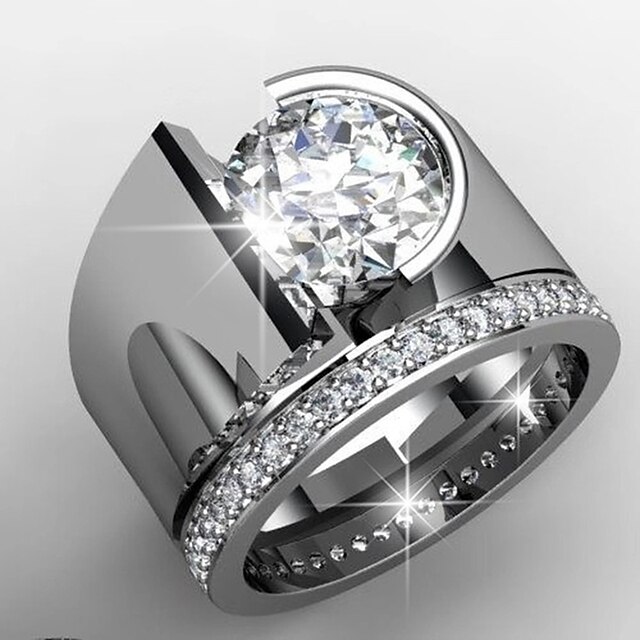 Ring Wedding Silver Platinum Plated Alloy Stylish 1pc AAA Cubic Zirconia / Women's / Men's / Men's2