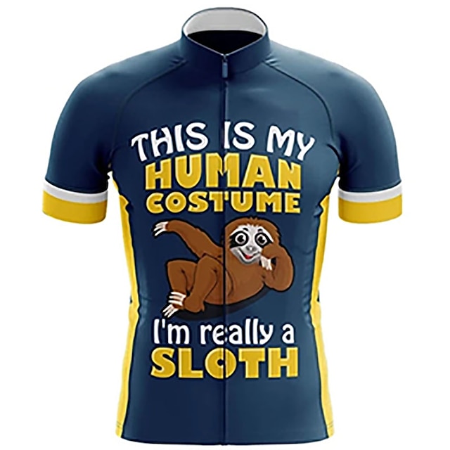  21Grams® Men's Short Sleeve Cycling Jersey Summer Spandex Polyester Blue+Yellow Solid Color Funny Sloth Bike Jersey Top Mountain Bike MTB Road Bike Cycling UV Resistant Breathable Quick Dry Sports