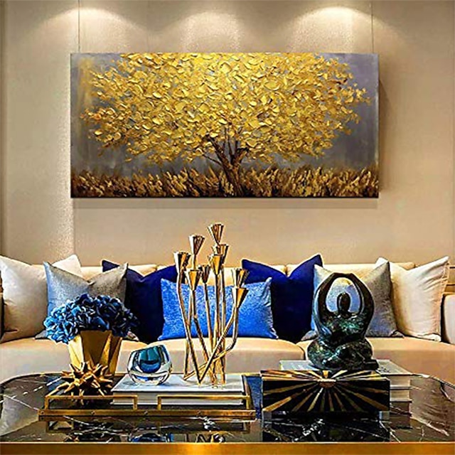  インテリア雑貨 油絵 100％ 手作り 手描き 壁アート キャンバス 黄色 木 植物 水平 抽象 モダン 家の装飾 装飾 ロールキャンバス ストレッチフレーム