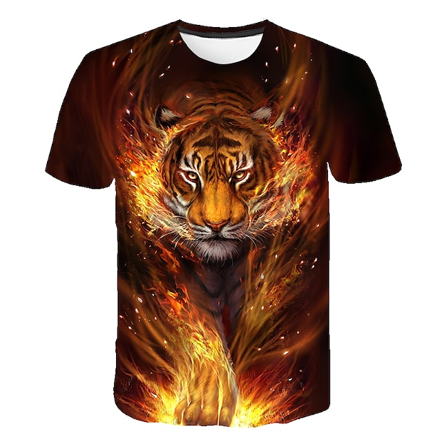  男の子 3D 動物 虎 Tシャツ 半袖 3Dプリント 夏 ストリートファッション クール ポリエステル 子供 3〜12年 学校 アウトドア 日常