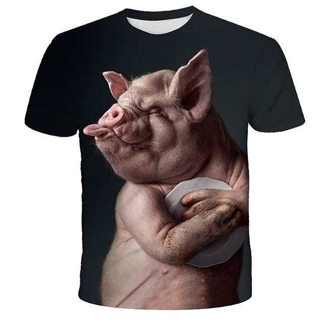 Men's Graphic Animal 3D Pig T Shirt Tee Funny T Shirts Short Sleeve T shirt 3D Print Round Neck Shirt Streetwear Exaggerated Cool Vacation Daily Holiday Rainbow Clothing Apparel Plus Size S M L XL4