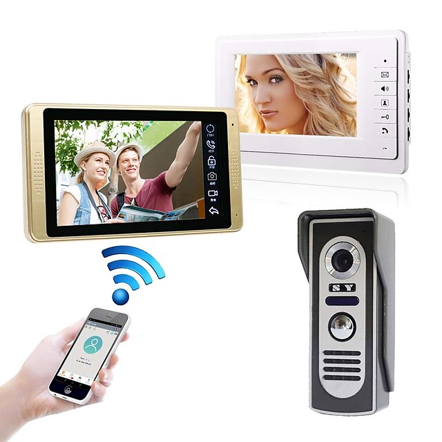  Wired &amp; Wireless 7 inch Hands-free 1024*600 Pixel One to Two video doorphone