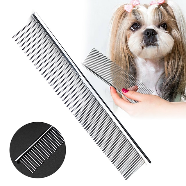  pettine per animali domestici in acciaio inossidabile animali domestici cane gatto toelettatura denti a doppia fila pettini spazzola per la rimozione della pelliccia pettine rastrello di pelliccia