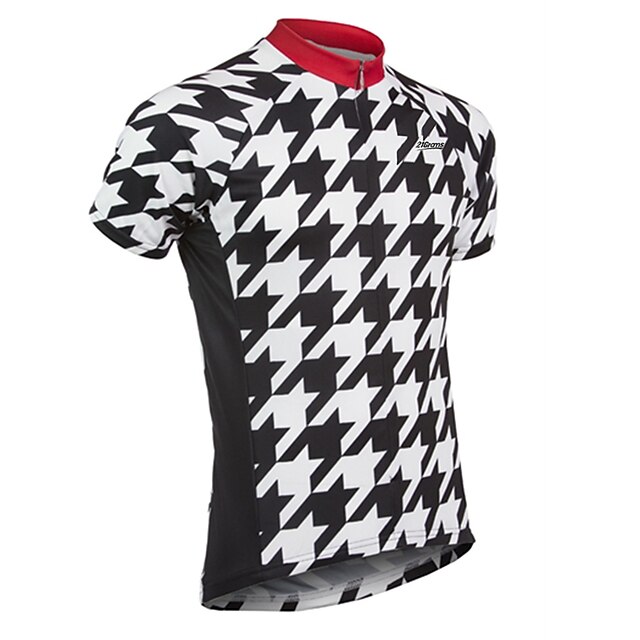  21Grams Men's Cycling Jersey Short Sleeve Bike Jersey Top with 3 Rear Pockets Mountain Bike MTB Road Bike Cycling UV Resistant Breathable Quick Dry Black White Plaid Checkered Spandex Polyester Sports