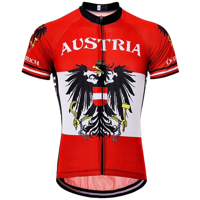  21Grams Men's Cycling Jersey Short Sleeve Bike Jersey Top with 3 Rear Pockets Mountain Bike MTB Road Bike Cycling UV Resistant Breathable Quick Dry Moisture Wicking Red Blue Black-white Eagle Russia