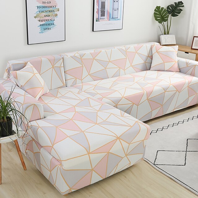  Stretch Sofa Cover Slipcover Elastic Sectional Couch Armchair Loveseat 4 Or 3 Seater L Shape Geometric Soft Durable Washable