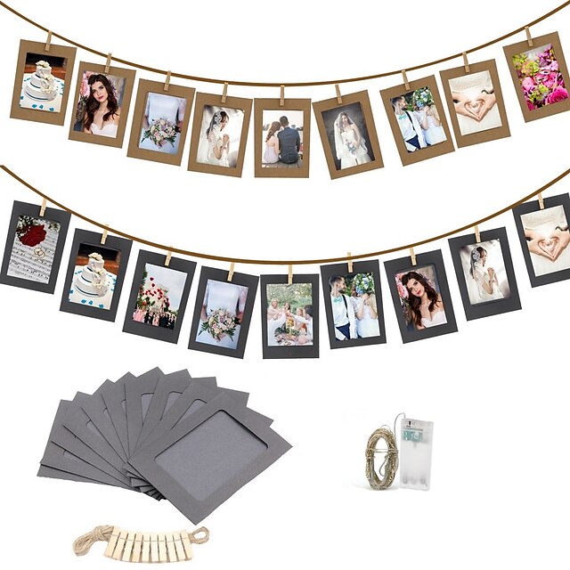  10PCS DIY Photo Frame Wooden Clip Paper Picture Holder Wall Decoration For Wedding Graduation Party Photo Booth Props with 30 Led Light String