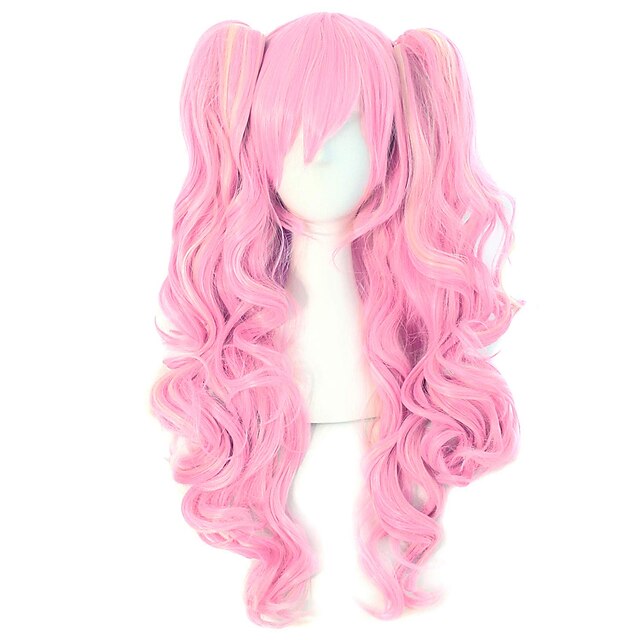 Ponytail Wig Pink Wig Cosplay  Wig Synthetic Wig Curly Body Wave  Asymmetrical Wig Long Pink Synthetic Hair 30 inch Women's Pink Halloween Wigs4