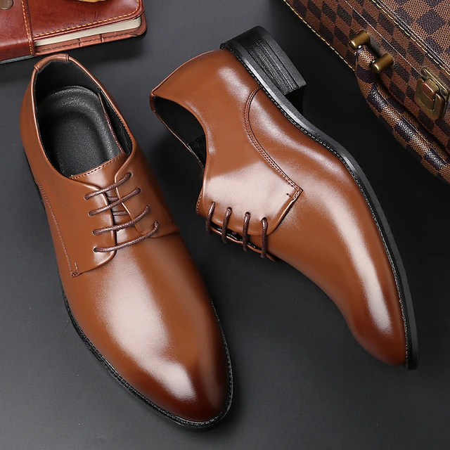 Men's Oxfords Derby Shoes Formal Shoes Classic Casual Daily Office & Career PU Non-slipping Wear Proof Lace-up Black Brown Summer Fall 6