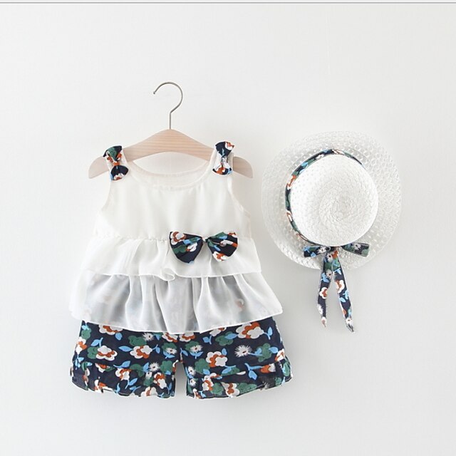  Baby Girls' Christmas Clothing Set Streetwear Cotton Blue Print Sleeveless Regular / Toddler