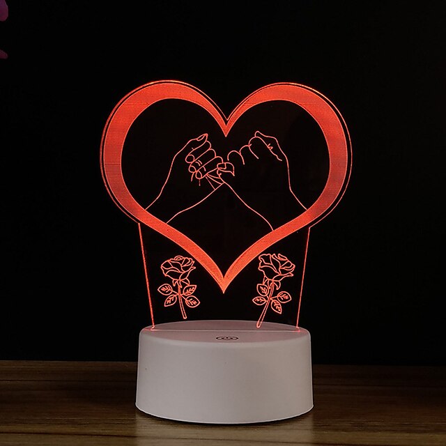  Heart Shape 3D Nightlight Night Light Creative Color-Changing with USB Port Valentine‘s Day USB 1 set