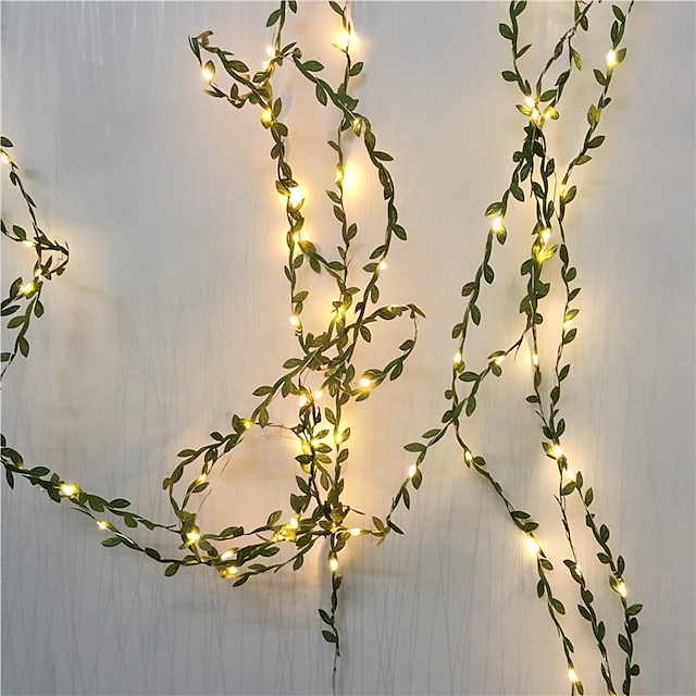  Garland String Lights 2pcs Artificial Plant Lights 10M 100LEDs Outdoor Wedding Decoration Green Leaves Lights for Home Party Decoration Wedding Christmas (without battery)