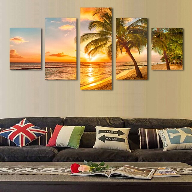  5 Panel Wall Art Canvas Prints Painting Artwork Picture Beach Sea Palm Home Decoration Décor Stretched Frame / Rolled