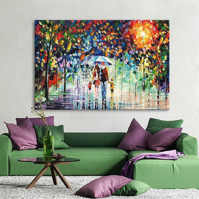  Oil Painting 100% Handmade Hand Painted Wall Art On Canvas A Family Of Four Holds An Umbrella Abstract Landscape Vintage Traditional Home Decoration Decor Rolled Canvas No Frame Unstretched