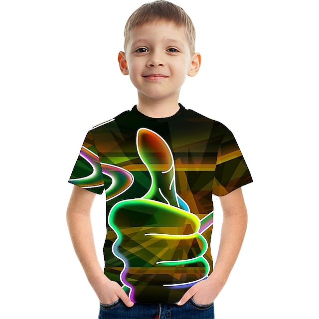 Baby & Kids Boys Clothing | Kids Boys Childrens Day T shirt Tee Short Sleeve Green White Rainbow 3D Print Optical Illusion Color