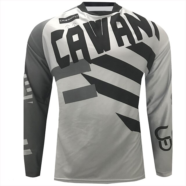  CAWANFLY Men's Long Sleeve Cycling Jersey Downhill Jersey Dirt Bike Jersey Winter Summer Polyester Black Patchwork Geometic Novelty Bike Jersey Top Mountain Bike MTB Breathable Quick Dry Sweat wicking