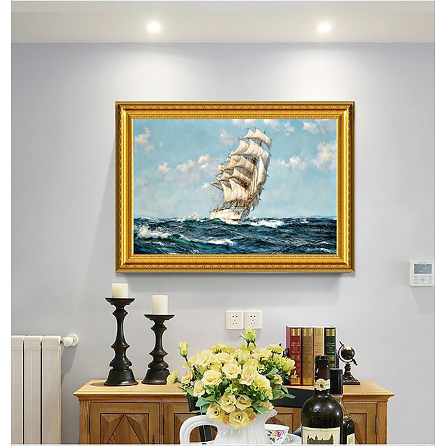 Framed Art Print European Type Oil Painting Sitting Room Sofa Background Seascape Sailing Boat Plain Sailing Scenery Decorative Ready To Hang Painting