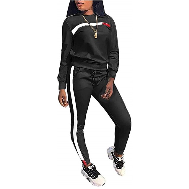 Sports & Outdoors Running, Jogging & Walking | Womens 2 Piece Patchwork Tracksuit Sweatsuit Jogging Suit Street Casual Winter Lo