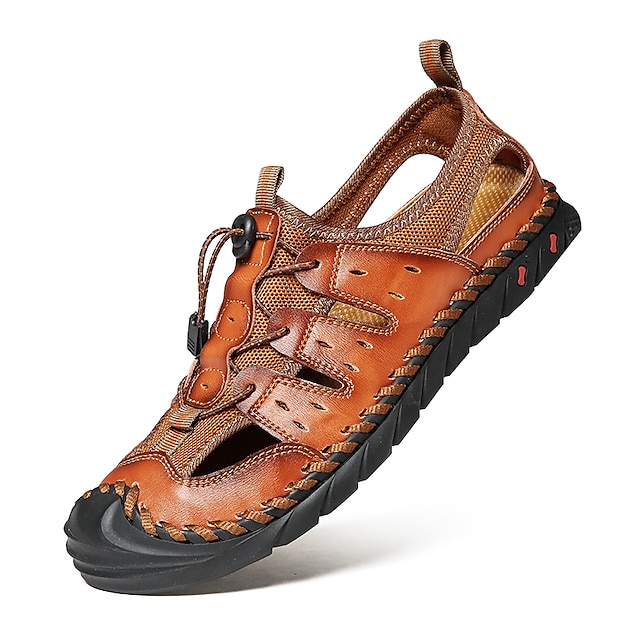  Hombre Sandalias Sandalias de cuero Sandalias de pescador Sandalias Confort Zapatos hechos a mano Zapatos de Paseo Casual Exterior Diario Cuero de Napa Transpirable Banda Elástica Negro Marrón Verano