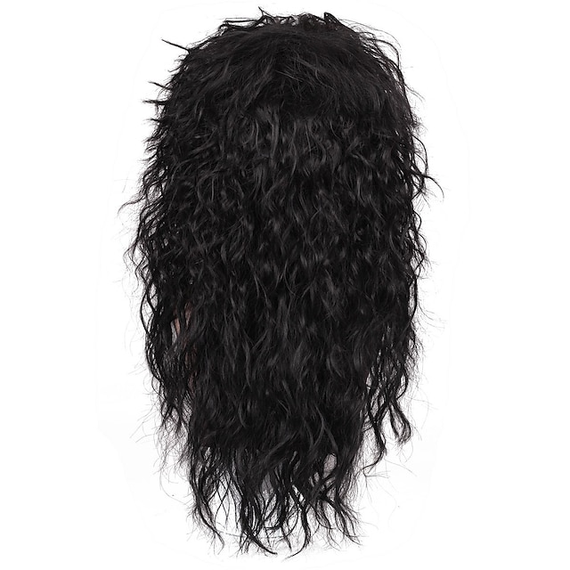  cosplay kostym peruk syntetisk peruk lockig lös curl asymmetrisk peruk långt svart syntetiskt hår 20 tums herrsvart