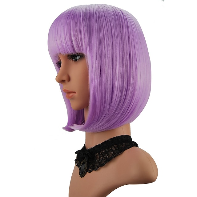 Beauty & Hair Wigs & Hair Pieces | Cosplay Costume Wig Synthetic Wig kinky Straight Bob Neat Bang Wig Short Purple Synthetic Hai