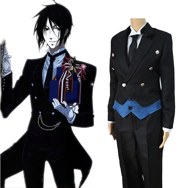  Inspired by Black Butler Sebastian Michaelis Anime Cosplay Costumes Japanese Cosplay Suits Solid Colored Long Sleeve Vest Shirt Pants For Women's Men's / Tuxedo / Tie / Gloves