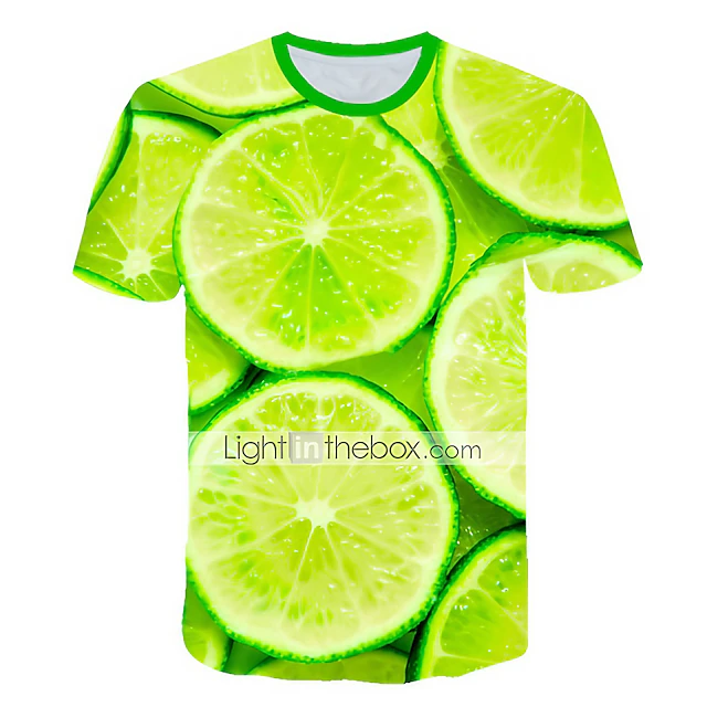Men's Color Block Fruit 3D T Shirt Short Sleeve T shirt Round Neck Shirt Exaggerated Basic Daily Sports Light Green Clothing Apparel Plus Size S L XL 2XL 3XL3