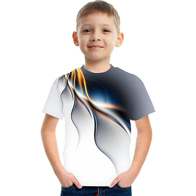  Gutt 3D Fargeblokk 3D Print T skjorte Kortermet 3D-utskrift Sommer Sport Gatemote Grunnleggende Polyester Rayon Barn 3-12 år utendørs Daglig
