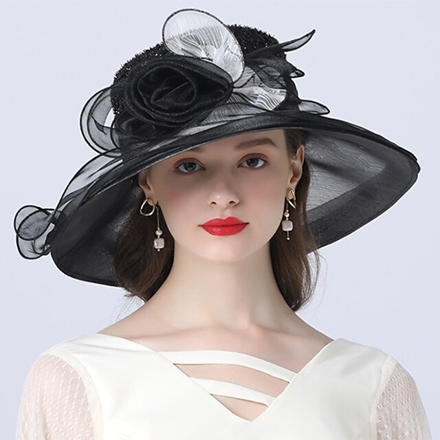  Vintage Style Fashion Tulle / Organza Hats / Headwear with Bowknot / Flower / Trim 1 PC Wedding / Outdoor Headpiece
