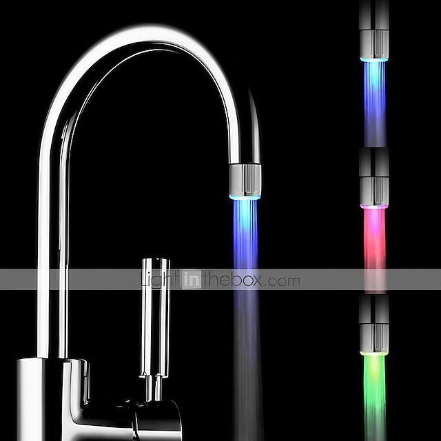  lysende farverig led vandhane farveskiftende glød led hanelys vandstrøm vandhane badeværelse køkkenlampe ikke behov for batteri
