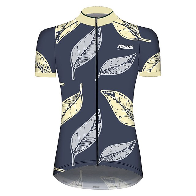  21Grams® Women's Short Sleeve Cycling Jersey Summer Spandex Polyester Blue+Yellow Solid Color Leaf Floral Botanical Bike Jersey Top Mountain Bike MTB Road Bike Cycling UV Resistant Breathable Quick