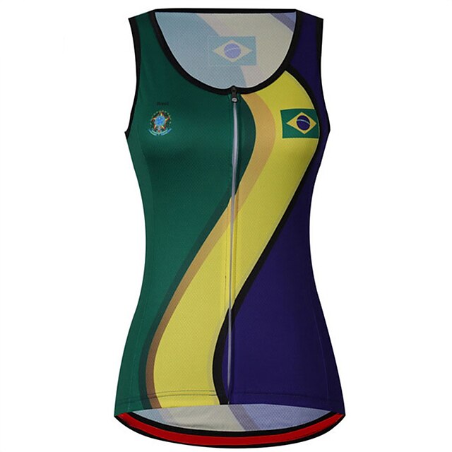  21Grams® Women's Sleeveless Cycling Jersey Cycling Vest Summer Spandex Polyester Blue+Green Brazil National Flag Bike Jersey Top Mountain Bike MTB Road Bike Cycling UV Resistant Breathable Quick Dry