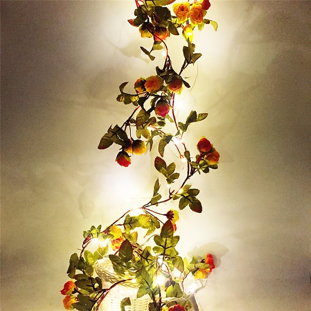  1pc Fairy Flower Leaf Garland String Lights Copper Wire 2m 20 Led AA Battery Powered Holiday Wedding Xmas Forest Party Decor Lamp