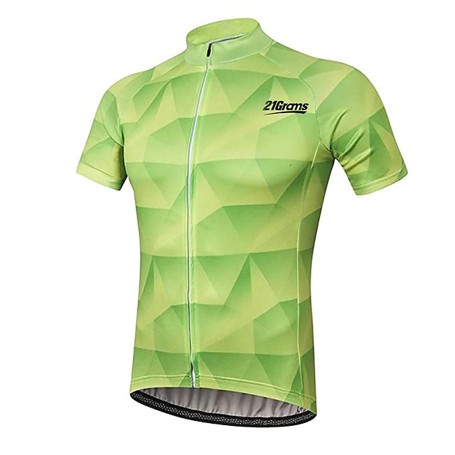  21Grams® Men's Short Sleeve Cycling Jersey Summer Spandex Polyester Mint Green Plaid Checkered Solid Color Bike Jersey Top Mountain Bike MTB Road Bike Cycling UV Resistant Breathable Quick Dry Sports